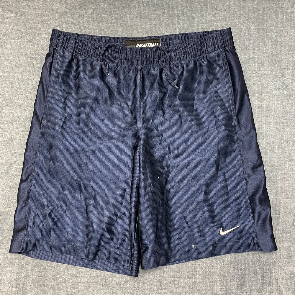 Y2K Nike Basketball Shorts Men Large Navy Blue 10" Inseam Waffle Athletic